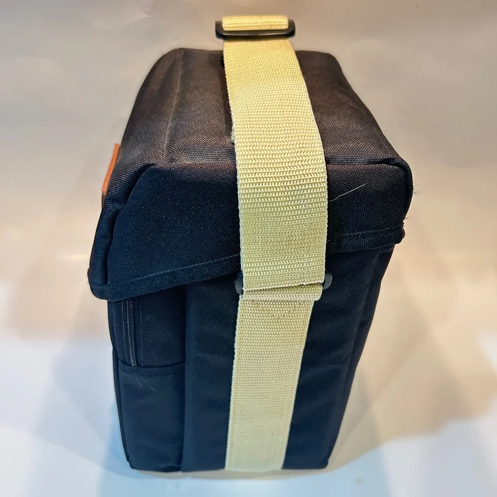 Canon Camera Shoulder Bag Black Canvas Tan Strap Padded Case with Divider